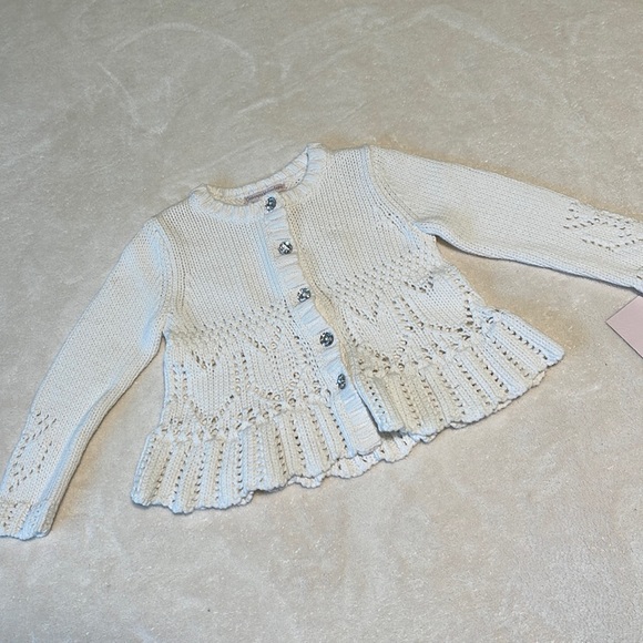 CATHERINE MALANDRINO Girl’s Crochet Cardigan with Jeweled Buttons-ONE OF A KIND! - Picture 4 of 7